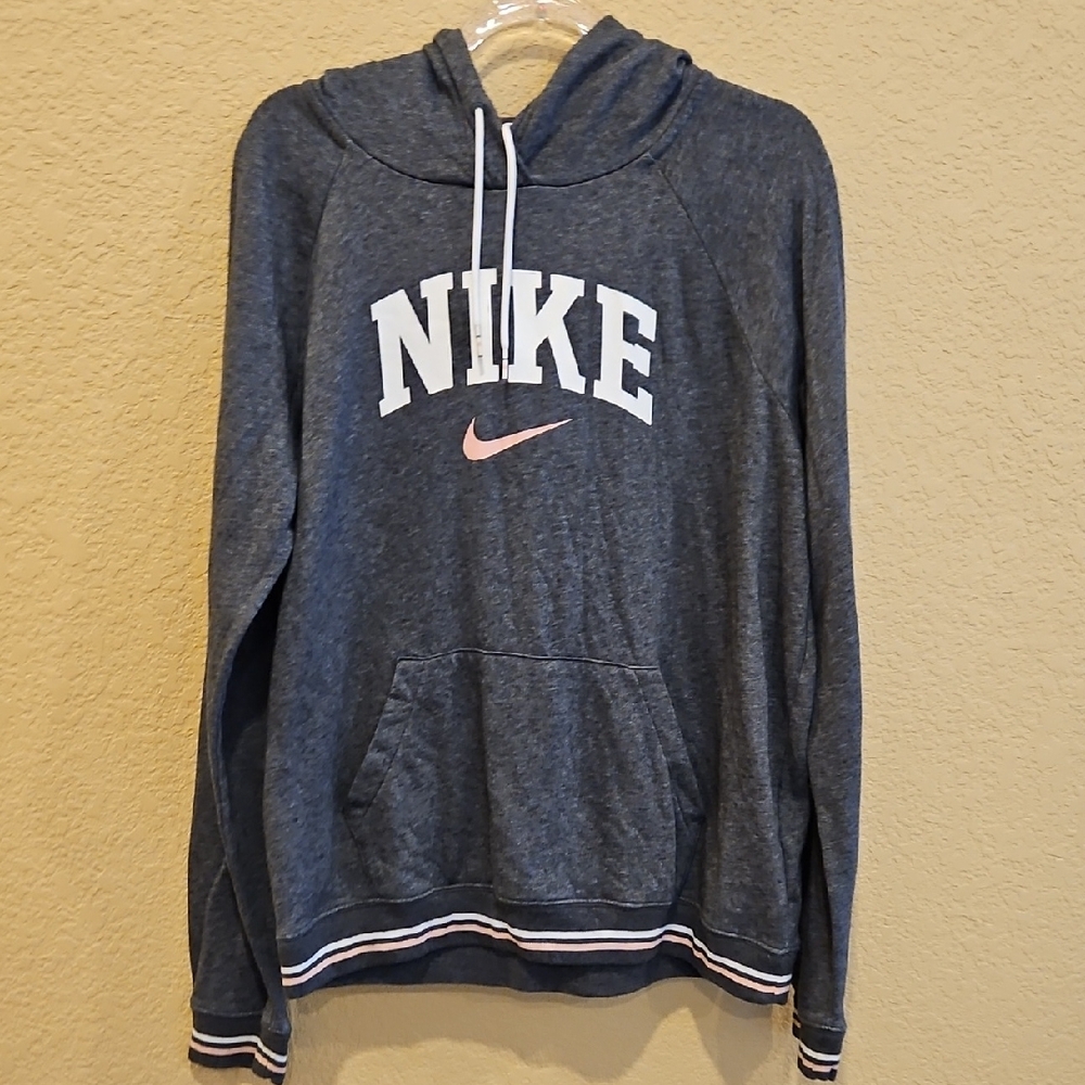 Nike Men's Charcoal Hoodie with Pink Logo